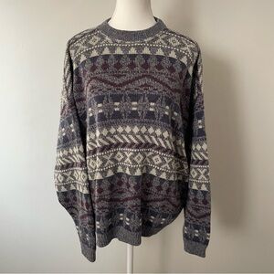 Vintage Geometric Print Purple and Grey Canadian Sweater Size Large
